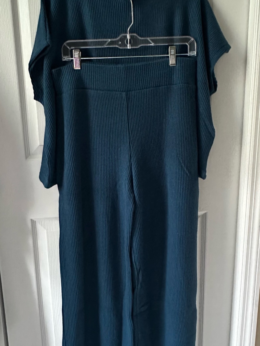 206 NWT Zenana Navy Teal Mock Neck Sweater 2 Piece Set Wide-Leg - Large